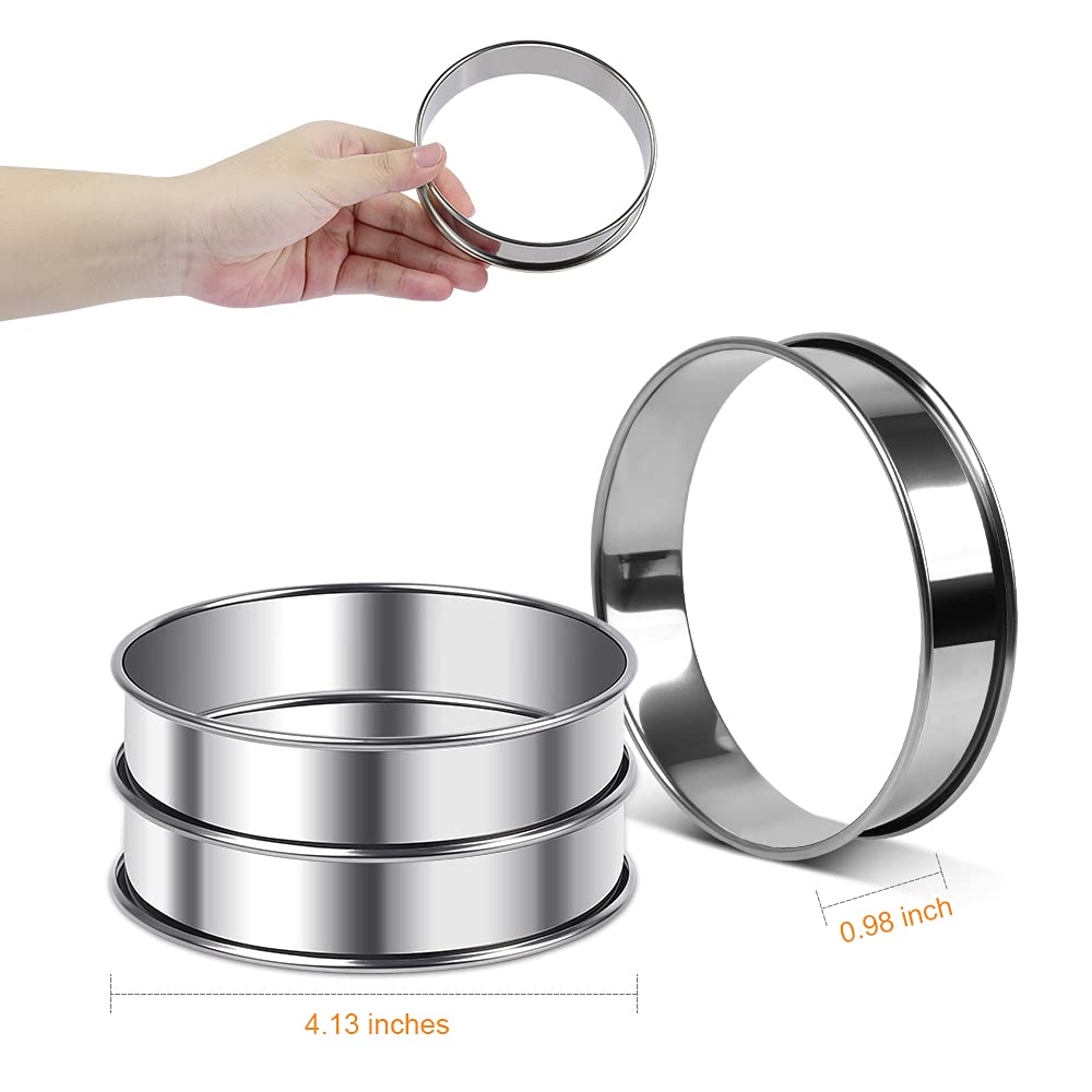 ARRITZ English Muffin Rings, 6PCS 4 inch Double Rolled Stainless Steel Crumpet Tart Rings for Baking, Rings Molds for Cooking English Muffin
