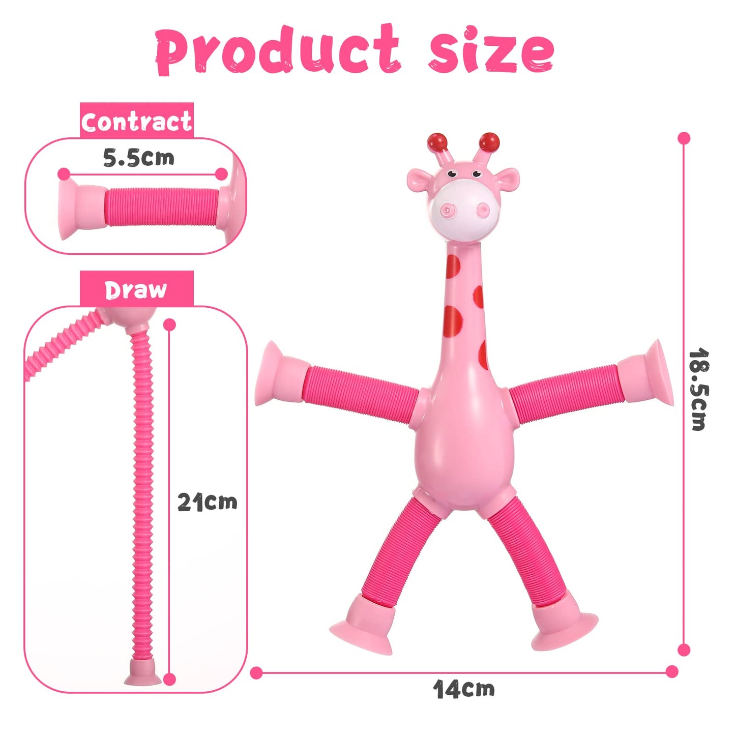 XONTEUS 4 Pack Telescopic Suction Cup Giraffe Toy, Sensory Tubes for Toddler, Fidget Toys for 3 4 5 6 7 8 Year Old Boys Girls, Toddler Travel Toys,Christmas Stocking Stuffers for Kids
