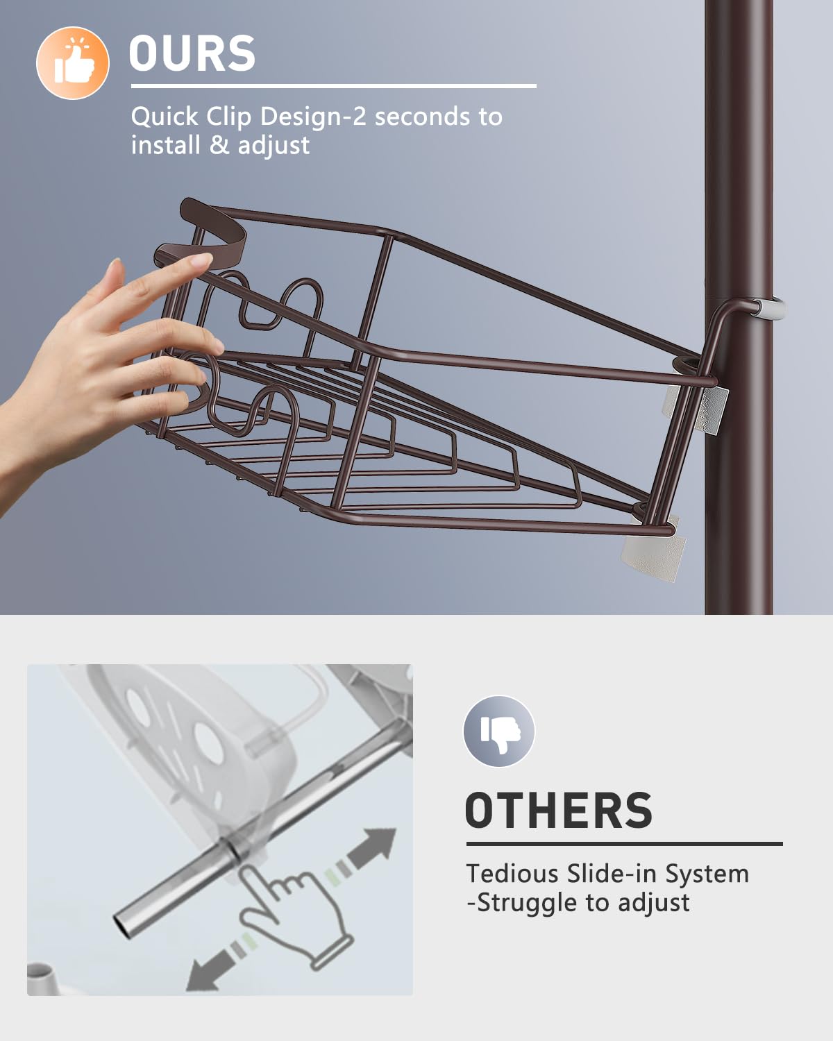 SEIRIONE Corner Shower Caddy Tension Pole, 4-Tier Rust-Free Shower Organizer Corner,Adjustable Shower Shelf for Inside Shower,Easy-Install Shower Rack for Shower Storage,61.3 to 113Inch, Brown