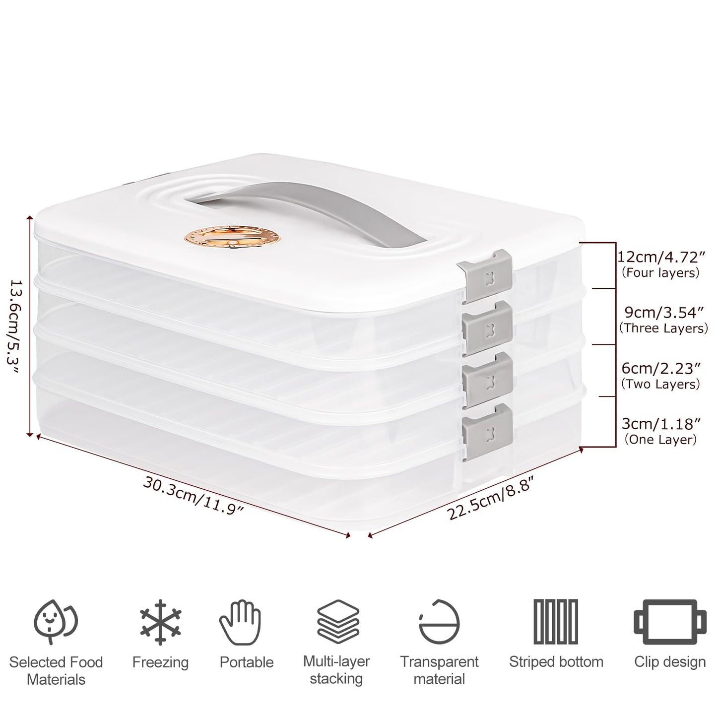 Liatinbo 4-Layer cookie carrier with lid and handle,dessert carrier dumpling container cookie transport storage container (4-Layer white)