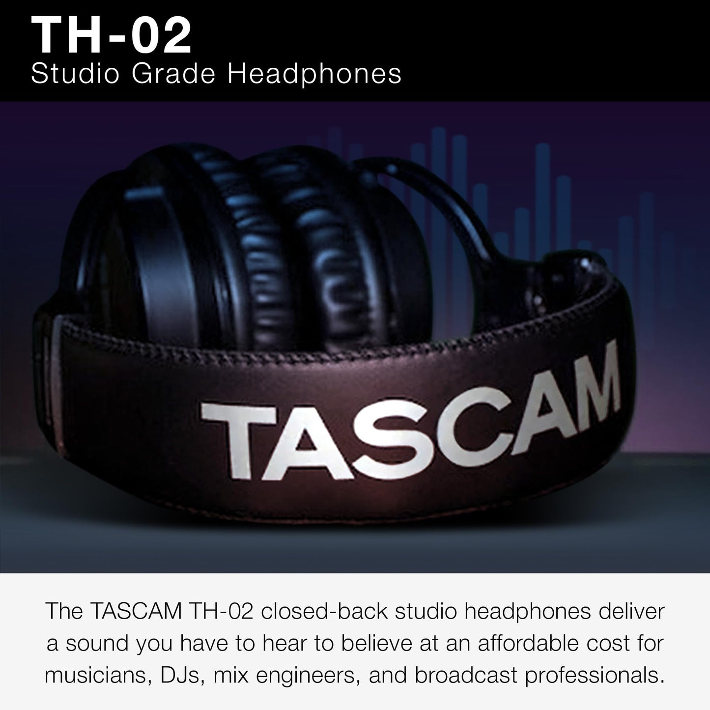 TASCAM TH-02 Professional Studio Monitor Headphones, Wired, Over Ear — for Recording, Podcast, DJ, Music and Guitar, with 1/4 Inch Jack Adapter