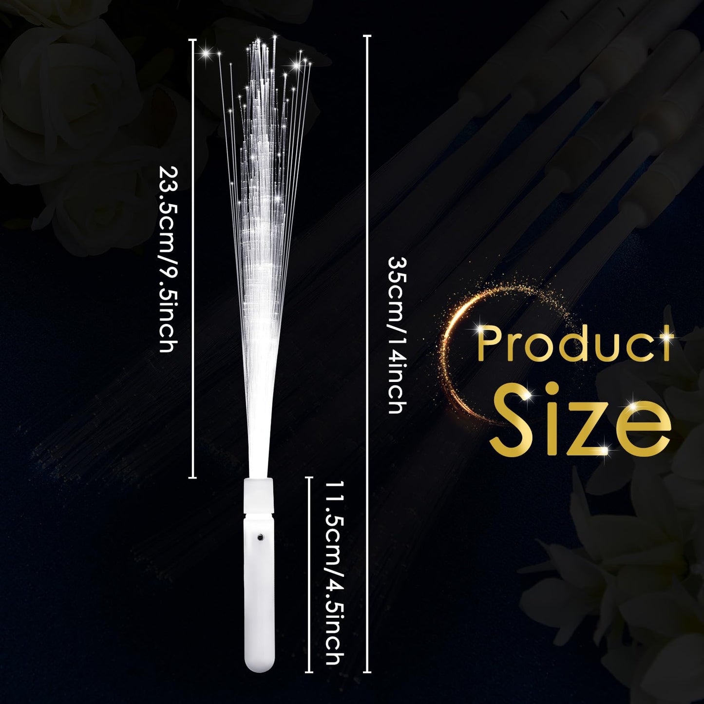 Fiber Optic Wand White Glow Sticks Long Light up Wedding Wand LED Magic Flashing Sparklers with 3 Light Modes for Wedding Bridal Shower Birthday Glow in The Dark Party Supplies, 14 Inch (100 Pieces)