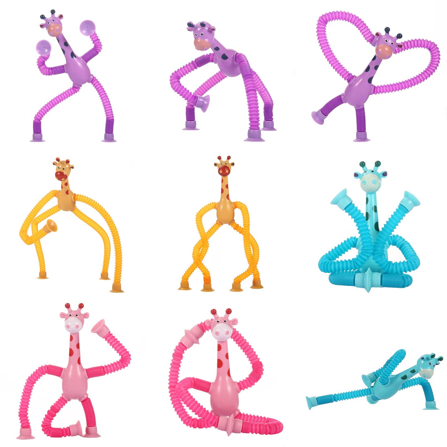 XONTEUS 4 Pack Telescopic Suction Cup Giraffe Toy, Sensory Tubes for Toddler, Fidget Toys for 3 4 5 6 7 8 Year Old Boys Girls, Toddler Travel Toys,Christmas Stocking Stuffers for Kids