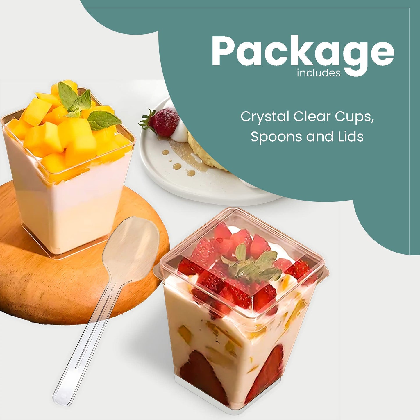Plastic Dessert Cups with Lids and Spoons Parfait Cups with Lids for Appetizers, Puddings, Mousse, Parfait Ice Cream
