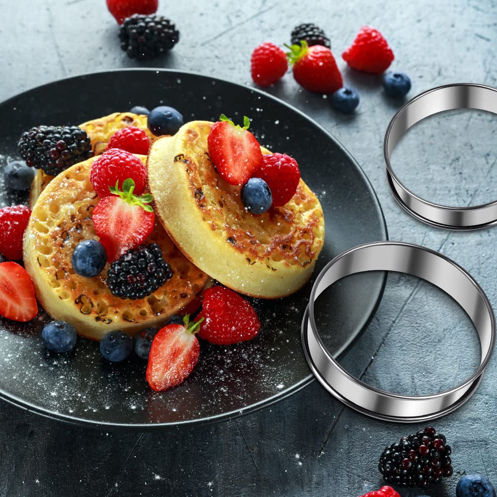 ARRITZ English Muffin Rings, 6PCS 4 inch Double Rolled Stainless Steel Crumpet Tart Rings for Baking, Rings Molds for Cooking English Muffin
