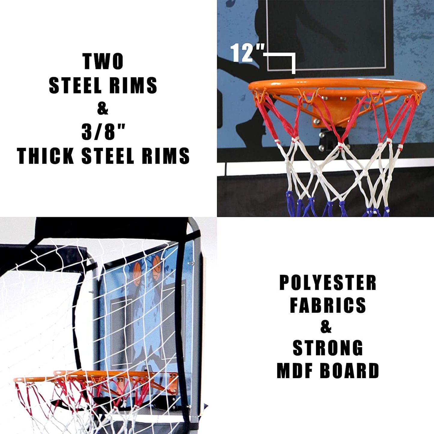 JupiterForce Foldable Indoor Basketball Arcade Game, Electronic Dual Shot Basketball Hoop Arcade Game Machine with 4 Balls and LED Scoring for 2 Players Home Play, Kids, Adults