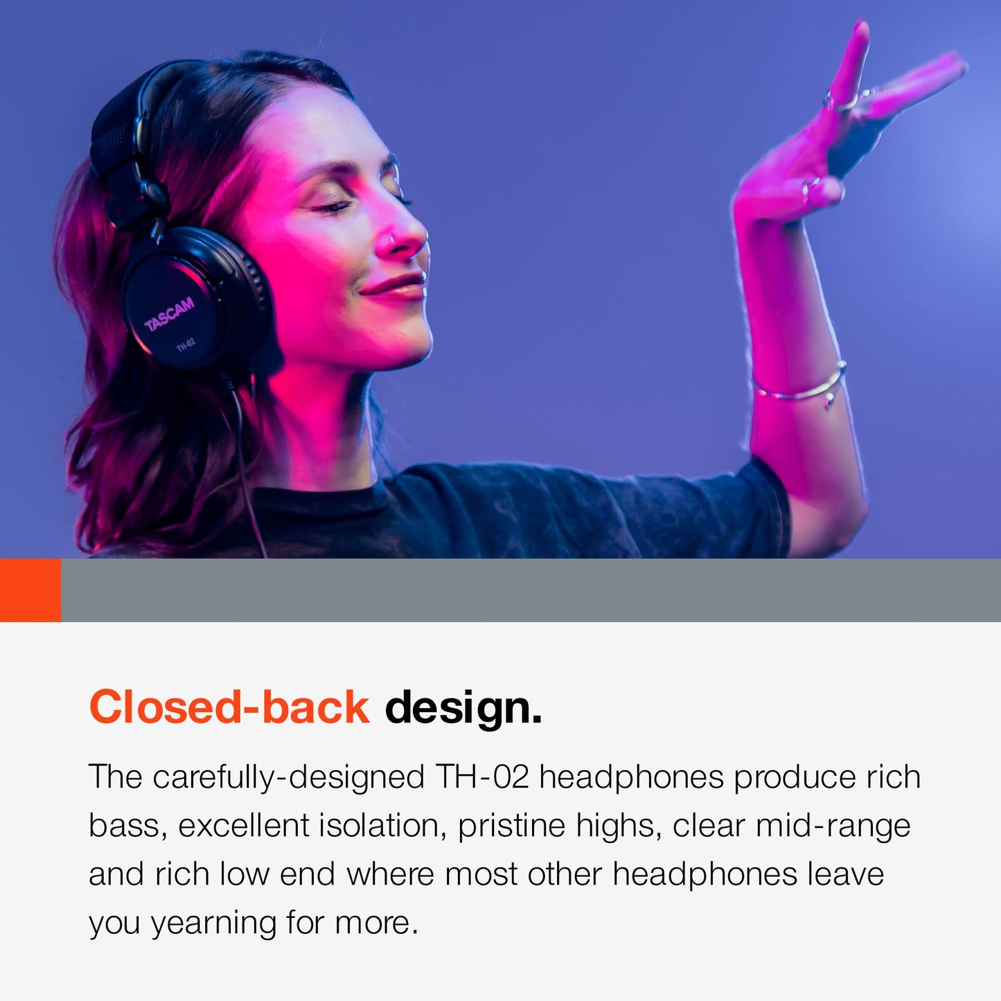 TASCAM TH-02 Professional Studio Monitor Headphones, Wired, Over Ear — for Recording, Podcast, DJ, Music and Guitar, with 1/4 Inch Jack Adapter