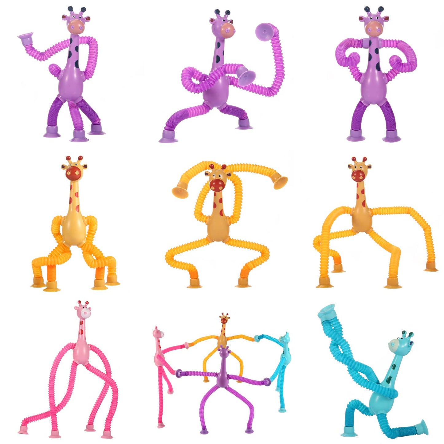 XONTEUS 4 Pack Telescopic Suction Cup Giraffe Toy, Sensory Tubes for Toddler, Fidget Toys for 3 4 5 6 7 8 Year Old Boys Girls, Toddler Travel Toys,Christmas Stocking Stuffers for Kids