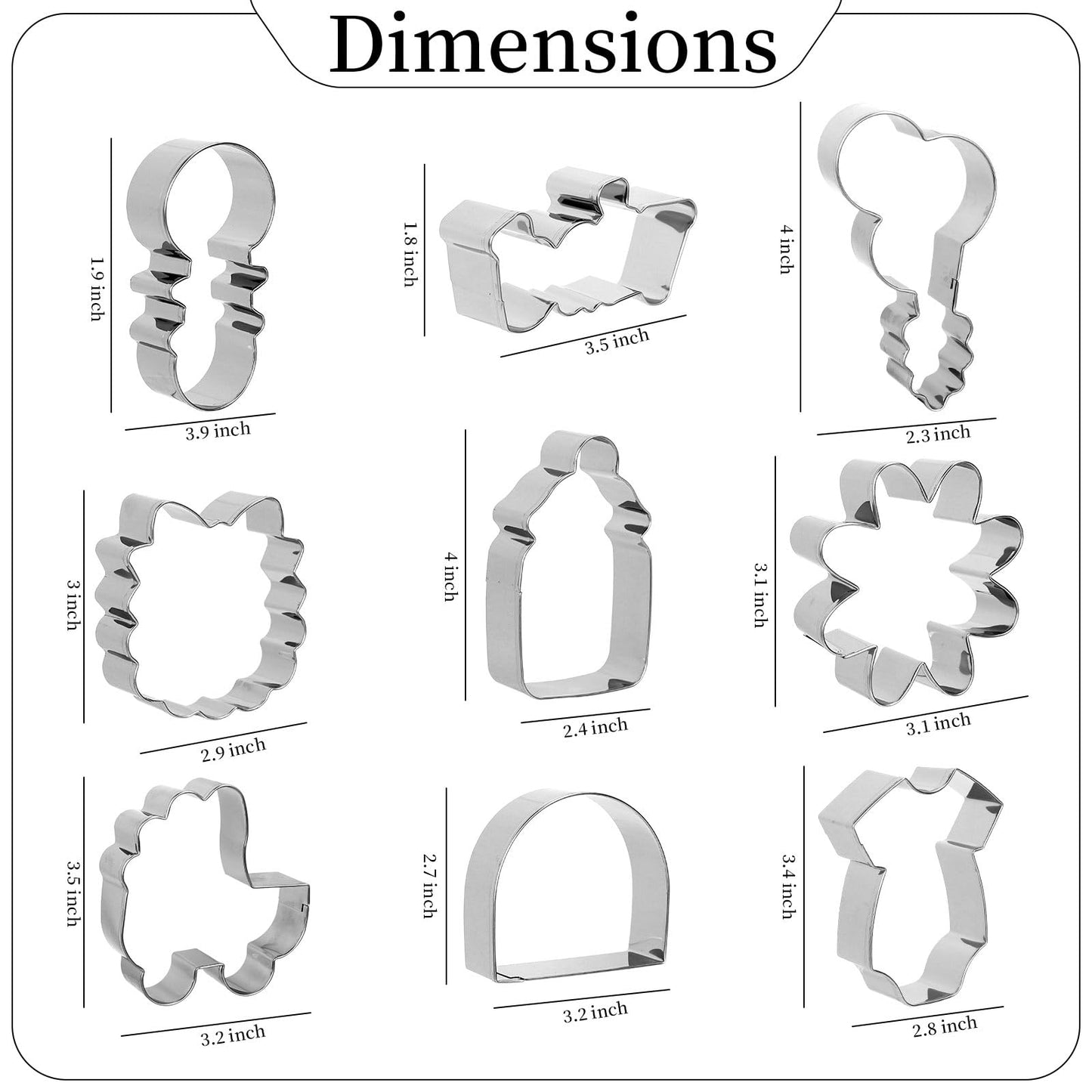 JarThenaAMCS 9Pcs Baby Shower Cookie Cutter Stainless Steel Cute Baby Romper Bib Boho Rainbow Daisy Shape Biscuit Cutters Cookie Cutting Molds for Parties DIY Craft Baking Supplies