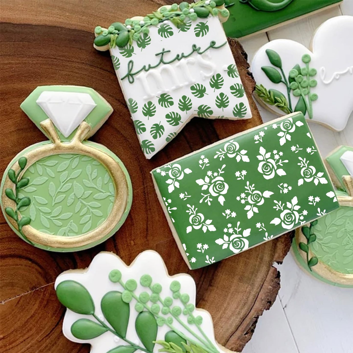 Cookie Stencils for Baking Royal Icing Leaf Stencil Airbrush Flower Hibiscus Vine Rose Stencil Templates for Cake Stencils Decorating Buttercream (Leaf Cookie)