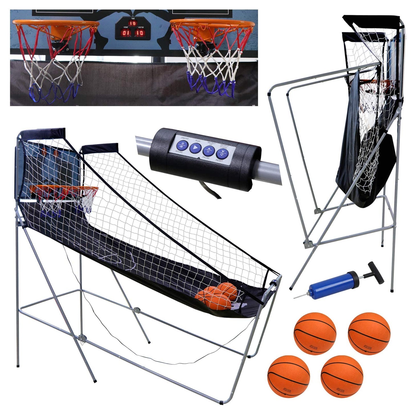 JupiterForce Foldable Indoor Basketball Arcade Game, Electronic Dual Shot Basketball Hoop Arcade Game Machine with 4 Balls and LED Scoring for 2 Players Home Play, Kids, Adults