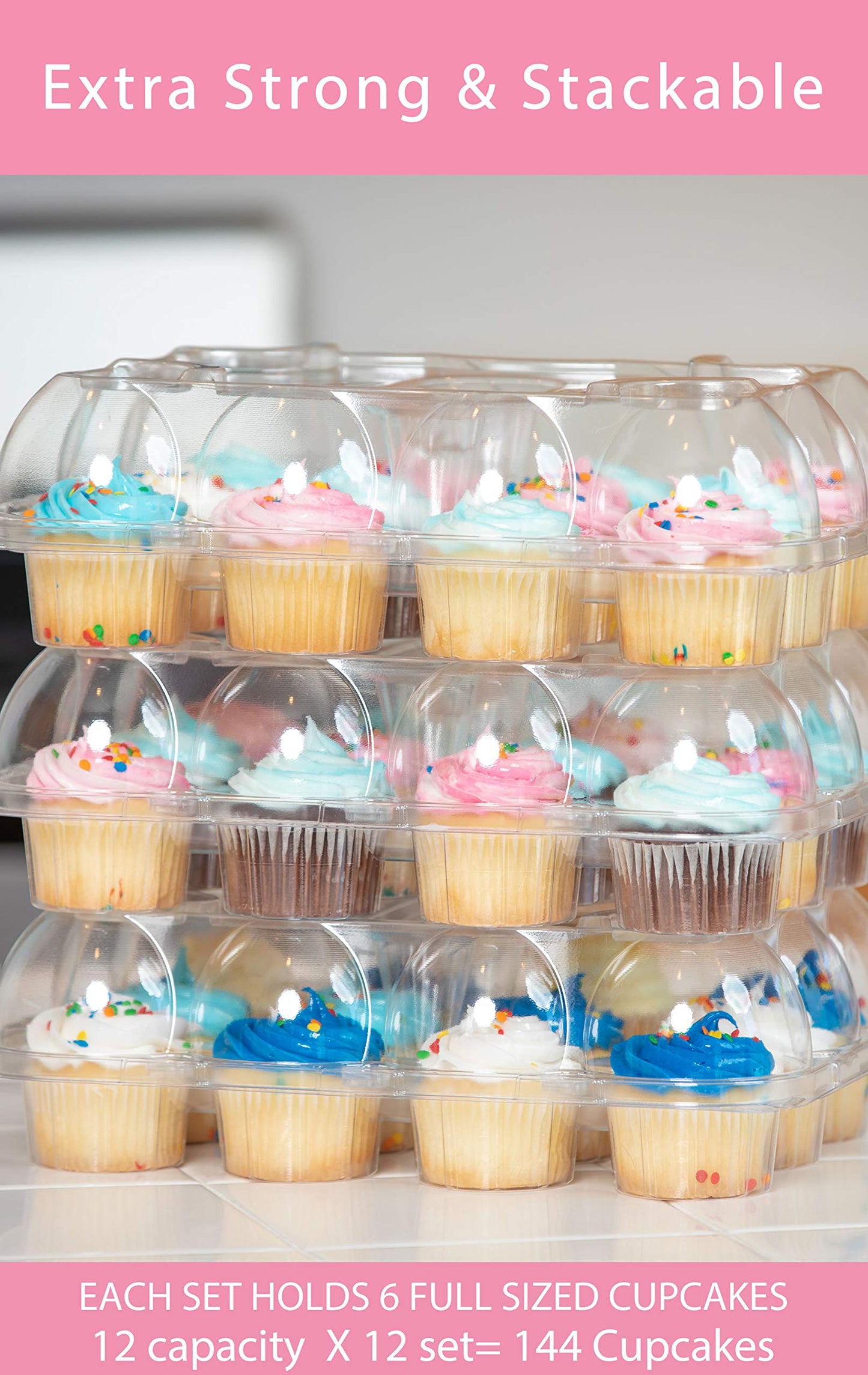 STACK’nGO, Strong & Sturdy, Cupcake Container, Cupcake Holders, Plastic Cupcake Containers, To Go Boxes, Cupcake Holders with Lid, 12 Cupcakes per Container, 12 Containers Per Order