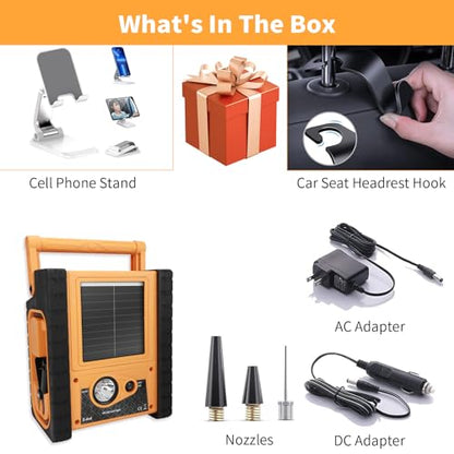 E-Ant 2000A Car Jump Starter with Air Compressor, 5W Solar Panel Portable Power Station, Tire Inflator 260PSI, Car Battery Charger with Inverter Dual 400W AC DC USB Ports, 12V Battery Pack Jump Box