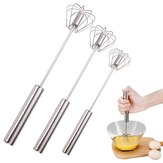 Stainless Steel Semi-Automatic Whisk, 2024 New Stainless Steel Egg Whisk Hand Push Rotary Whisk Blender, Hand Push Mixer Stirrer Tool for Cooking Kitchen Home Egg Milk (3pcs)