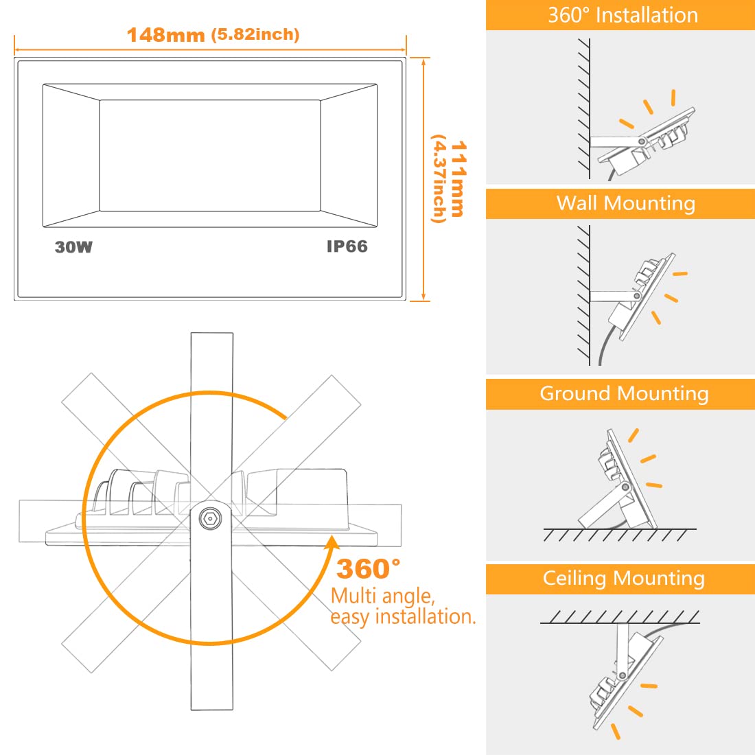LED Flood Light Outdoor 30W, 300W Equivalent 3000LM Smart RGB Landscape Lighting with APP Control, DIY Scenes - Timing - Warm White 2700K - Color Changing Uplight, IP66, US Plug MELPO(4 Pack)