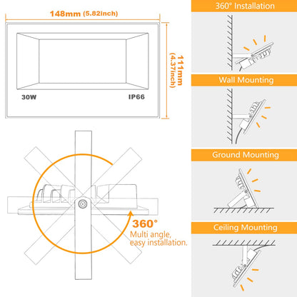 LED Flood Light Outdoor 30W, 300W Equivalent 3000LM Smart RGB Landscape Lighting with APP Control, DIY Scenes - Timing - Warm White 2700K - Color Changing Uplight, IP66, US Plug MELPO(4 Pack)