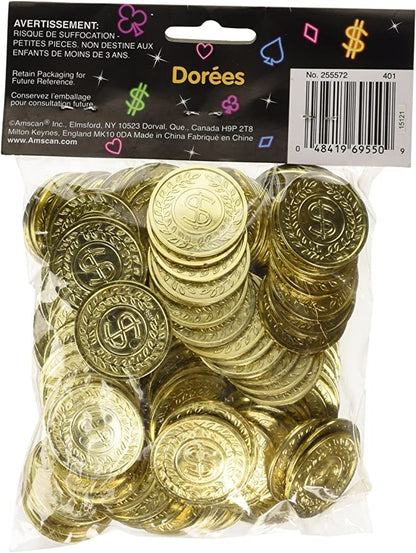 Plastic Casino Gold Coins, 144 Ct - Pacakaging May Vary