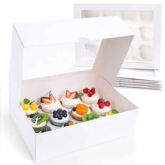 VGOODALL 12 Count Cupcake Boxes, 6PCS Cupcake Container with Window Boxes Holding 72 Pastry Box for Birthday Holiday Party Bakery Supplies 13.2"x9.8"x4"