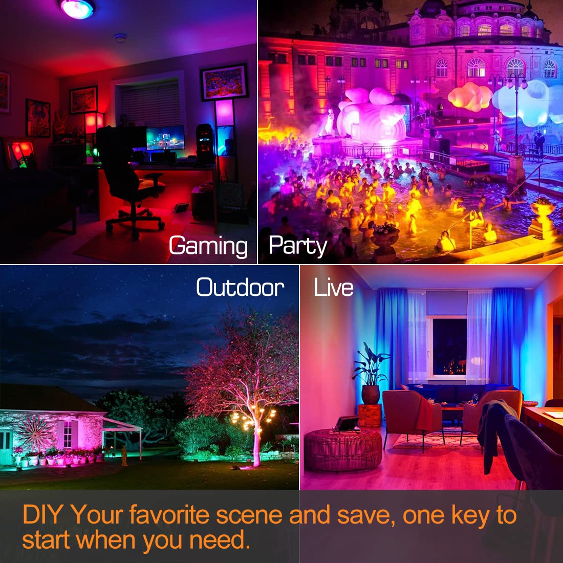 LED Flood Light Outdoor 30W, 300W Equivalent 3000LM Smart RGB Landscape Lighting with APP Control, DIY Scenes - Timing - Warm White 2700K - Color Changing Uplight, IP66, US Plug MELPO(4 Pack)