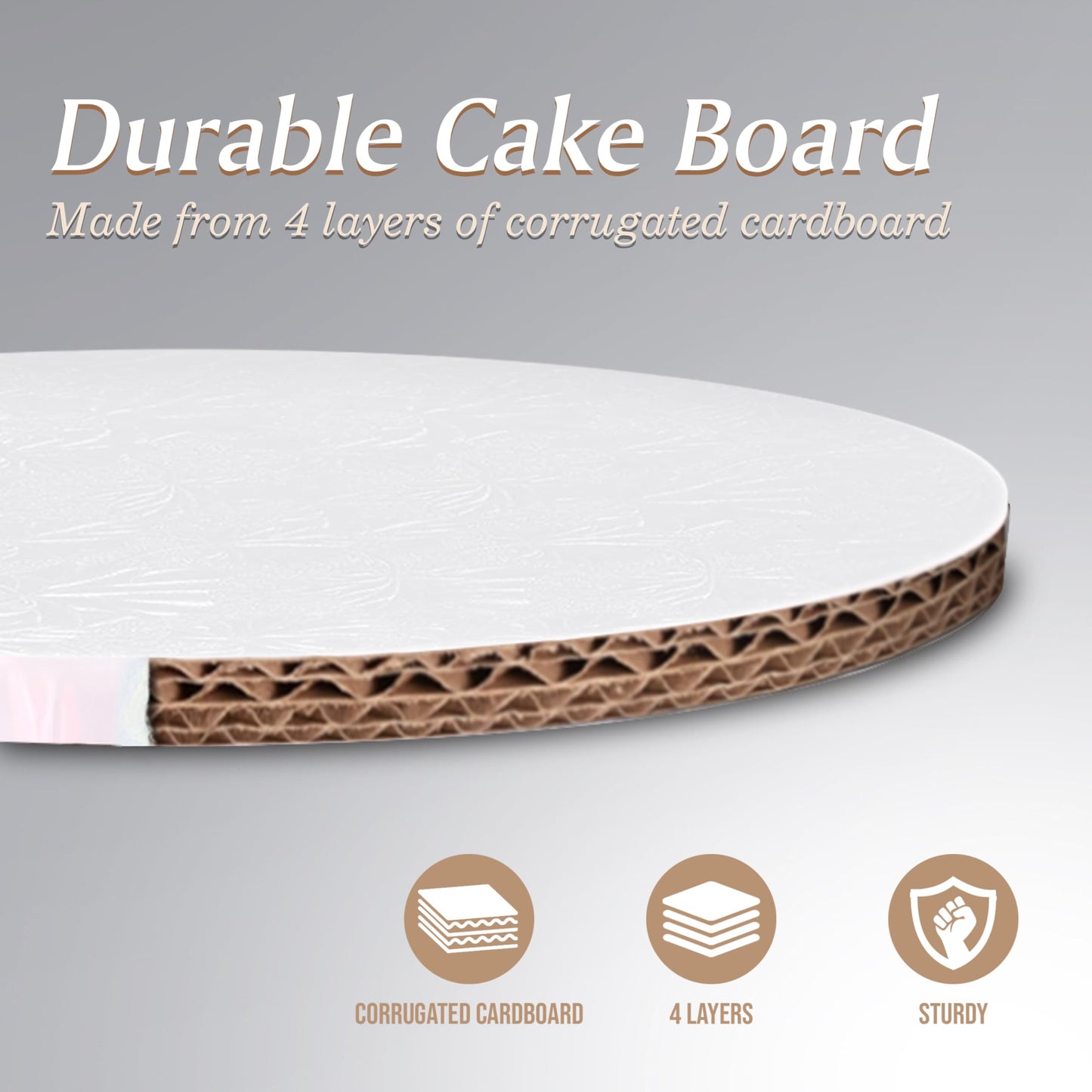 Cake Boards by Cakebon - Sturdy 1/2 Inch Cake Drums - 14 Inch Cake Boards Professional Smooth Straight Edges White 3-Pack - Cake Boards 14 Inch Round