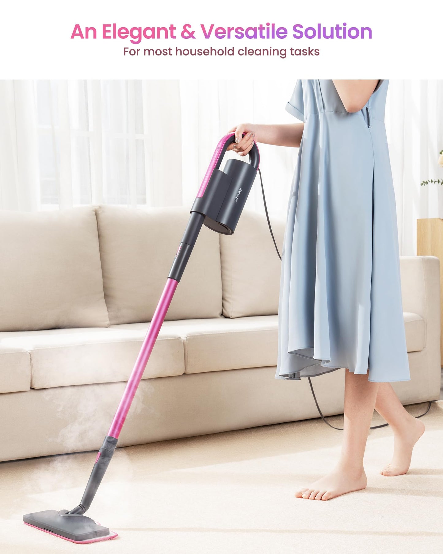 Schenley Steam Mop Cleaner with Detachable Handheld Steamer for Cleaning Hardwood, Laminate Floor, Tiles and Grout, with 7-in-1 Multi-purpose Accessories and Washable Microfiber Pads