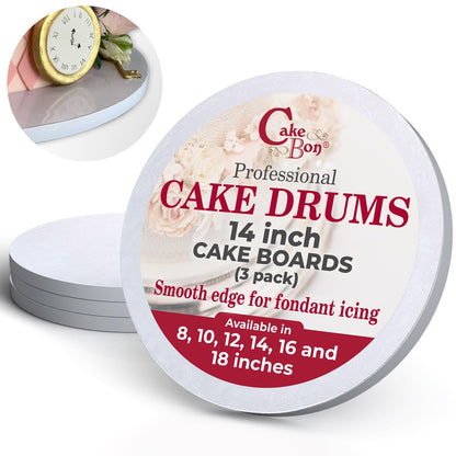 Cake Boards by Cakebon - Sturdy 1/2 Inch Cake Drums - 14 Inch Cake Boards Professional Smooth Straight Edges White 3-Pack - Cake Boards 14 Inch Round