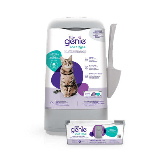 Litter Genie Easy Roll Pail | Cat Litter Box Waste Disposal System for Odor Control | Includes 1 Continuous Refill Bag