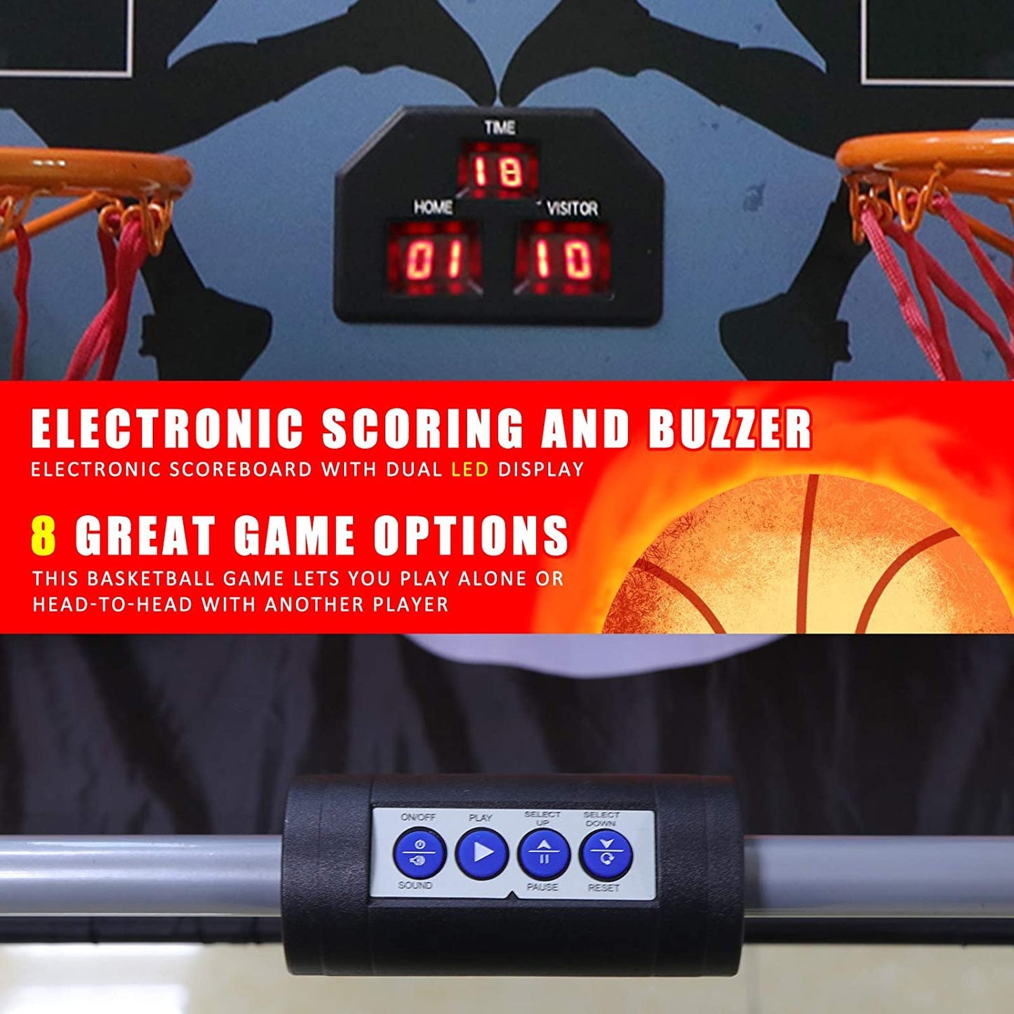 JupiterForce Foldable Indoor Basketball Arcade Game, Electronic Dual Shot Basketball Hoop Arcade Game Machine with 4 Balls and LED Scoring for 2 Players Home Play, Kids, Adults