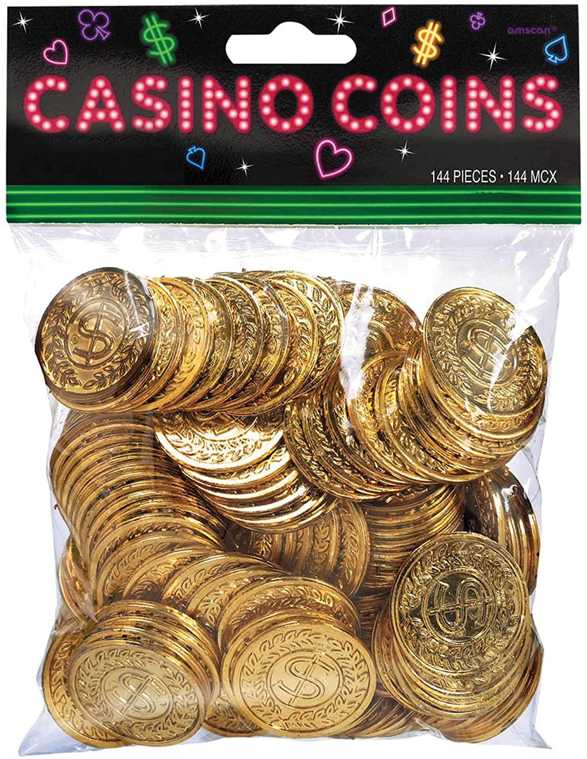 Plastic Casino Gold Coins, 144 Ct - Pacakaging May Vary