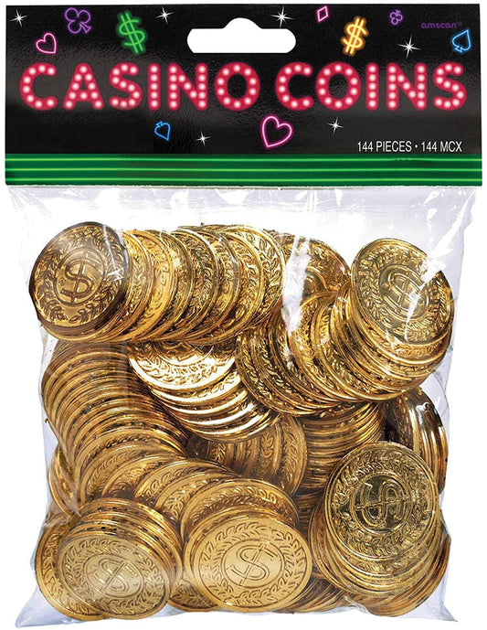 Plastic Casino Gold Coins, 144 Ct - Pacakaging May Vary