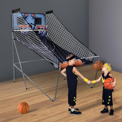 JupiterForce Foldable Indoor Basketball Arcade Game, Electronic Dual Shot Basketball Hoop Arcade Game Machine with 4 Balls and LED Scoring for 2 Players Home Play, Kids, Adults