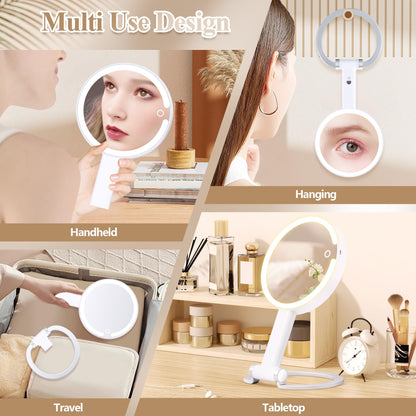MOMOKUBA Magnifying Mirror with Light 20X/1X, Lighted Makeup Mirror with Magnification, Make Up Mirrors Stand Up Double Sided, Magnified Travel Mirror with Lights, Rechargeable 3 Color Dimmable