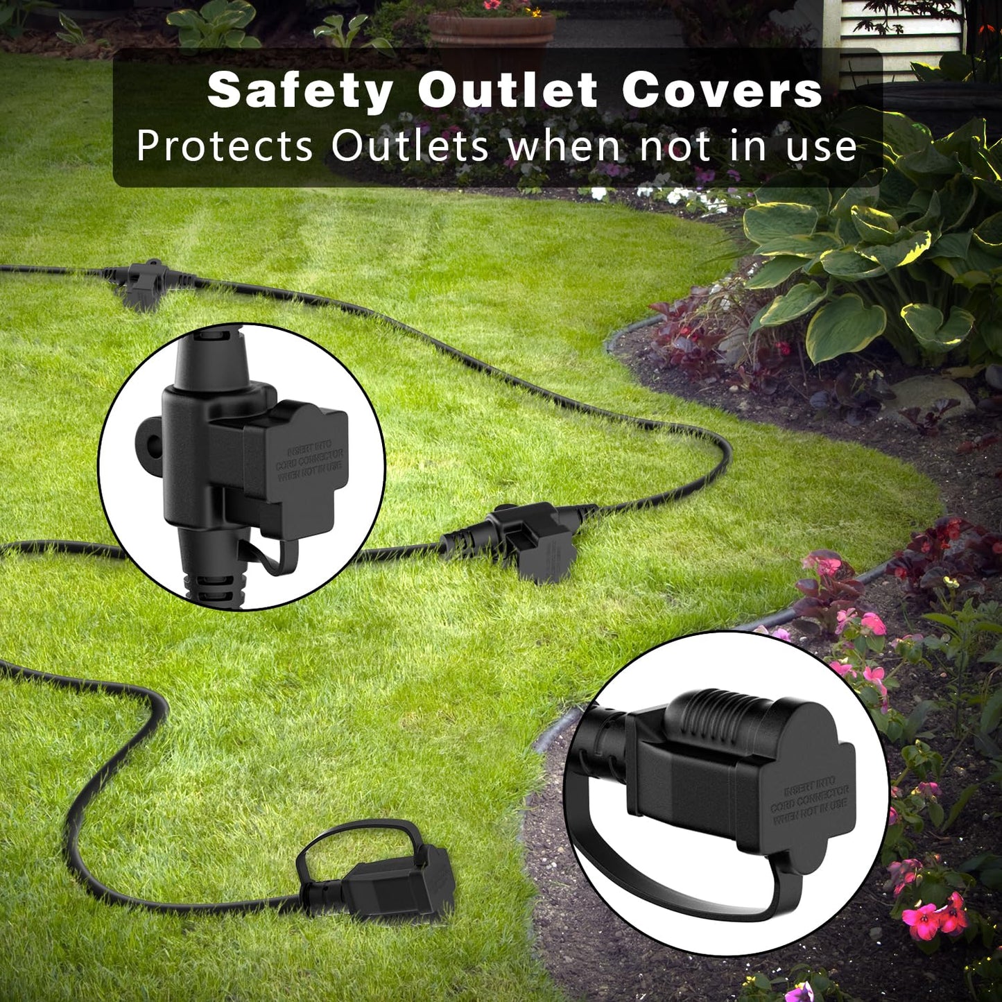 K KASONIC - Outdoor Extension Cord 50 FT, Evenly Spaced 6 Outlets Plugs, 16/3 SJTW Weatherproof Multiple Outlets Wire for Landscaping Light, Holiday Decoration and Christmas, ETL Listed, Black