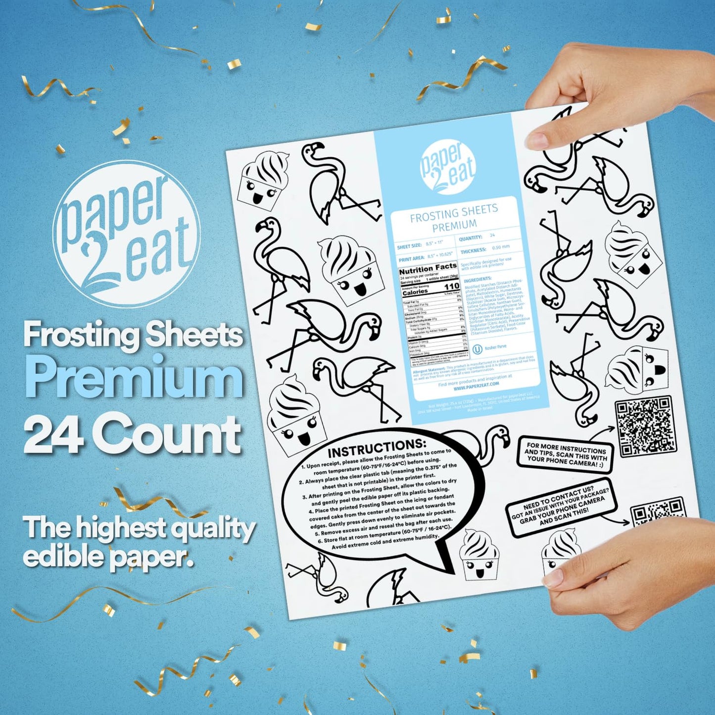 paper2eat Frosting Sheets Premium 8.5“ x 11“ – 24 count – White Edible Icing Sheets