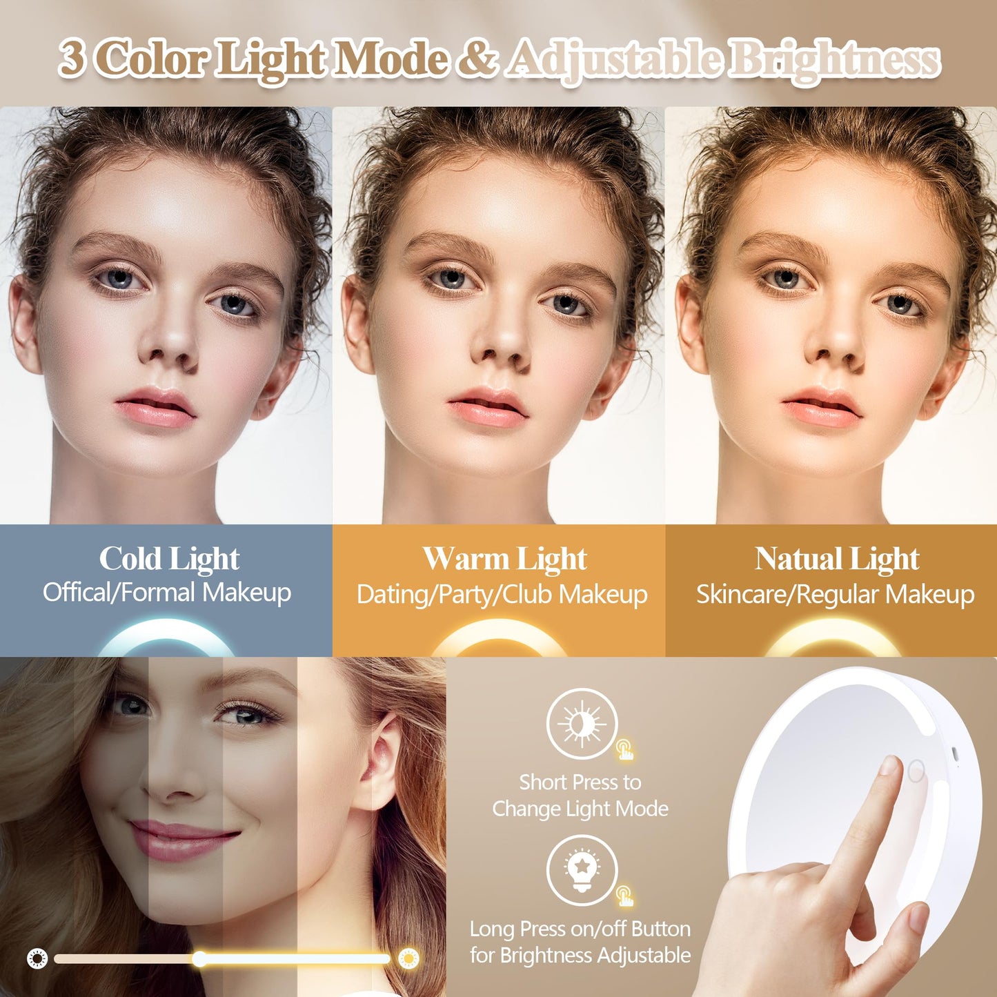 MOMOKUBA Magnifying Mirror with Light 20X/1X, Lighted Makeup Mirror with Magnification, Make Up Mirrors Stand Up Double Sided, Magnified Travel Mirror with Lights, Rechargeable 3 Color Dimmable