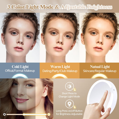 MOMOKUBA Magnifying Mirror with Light 20X/1X, Lighted Makeup Mirror with Magnification, Make Up Mirrors Stand Up Double Sided, Magnified Travel Mirror with Lights, Rechargeable 3 Color Dimmable
