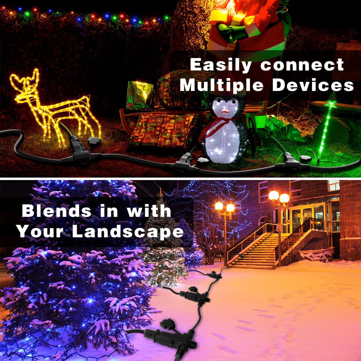 K KASONIC - Outdoor Extension Cord 50 FT, Evenly Spaced 6 Outlets Plugs, 16/3 SJTW Weatherproof Multiple Outlets Wire for Landscaping Light, Holiday Decoration and Christmas, ETL Listed, Black